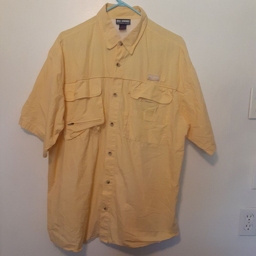 Reel Legends Adult Mens XL Vented Fishing Short Sleeve Shirt Outdoor Yellow
